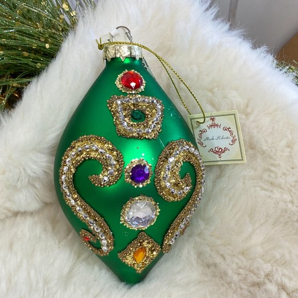 Mark Roberts King's Jewel Finial Ornaments Set of 2 Green Holiday New - Picture 2 of 3